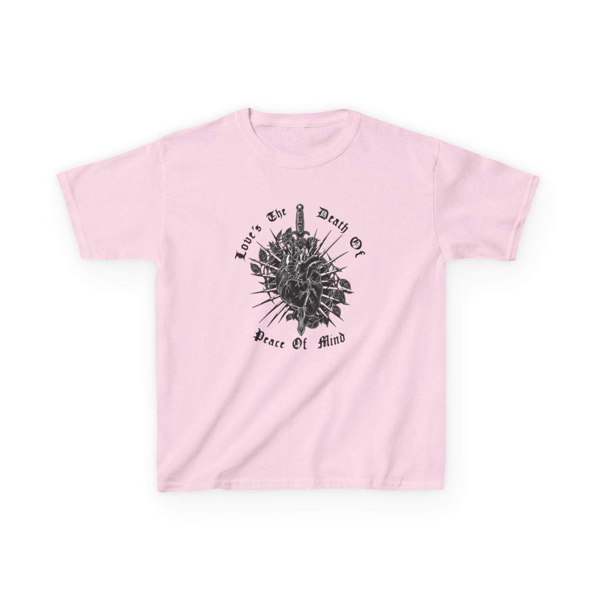 BAD_0MENS Love Is the Death of Peace of Mind Kids T-Shirt | Bad Omens - alternate angle 3, merchandise